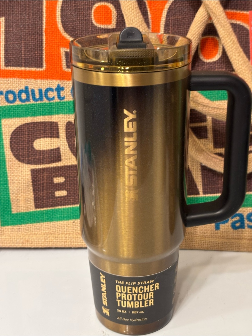 Stanley Gold and Black Flip-Straw Quencher ProTour Tumbler with Handle